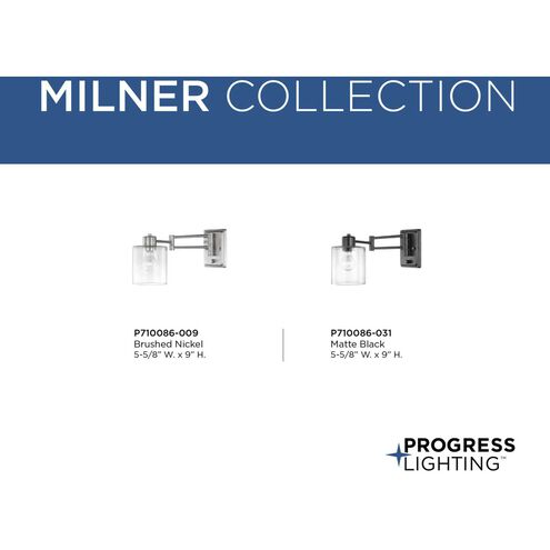Milner 10 inch 60.00 watt Matte Black Swing Arm Wall Light